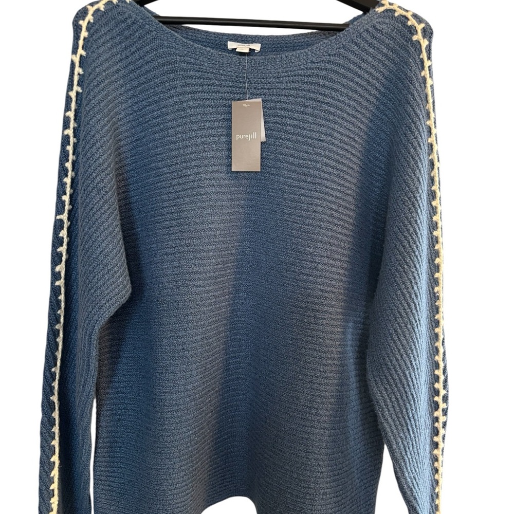 J. Jill Blue Sweater with Cream Details Super soft and warm!